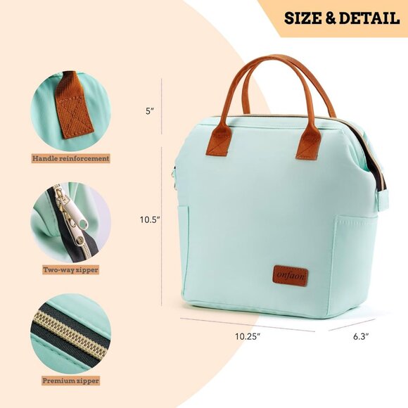 Handbags - NWT Insulated Reusable Lunch Box Leakproof Cooler Tote Mint Green